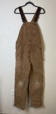 Carhartt Dungarees 34X32 Overalls Quilted Duck Bib Double Knee Mens R27 BRN
