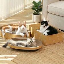 3 PCS Cardboard Cat Scratcher Bed Durable Oval Pad Round Board Box Protect