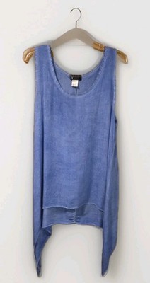 Bella Amore Made in Italy Blue Tunic Tank Raw Edges Women's Sz  L/XL Euc