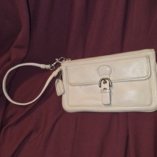 Vintage Coach Leather Wristlet In An Ivory Color.