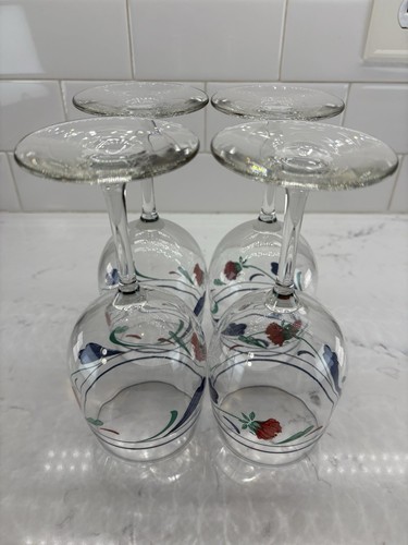 4-Lenox Poppies on Blue Wine Glasses Goblet Discontinued Vintage - Picture 8 of 8