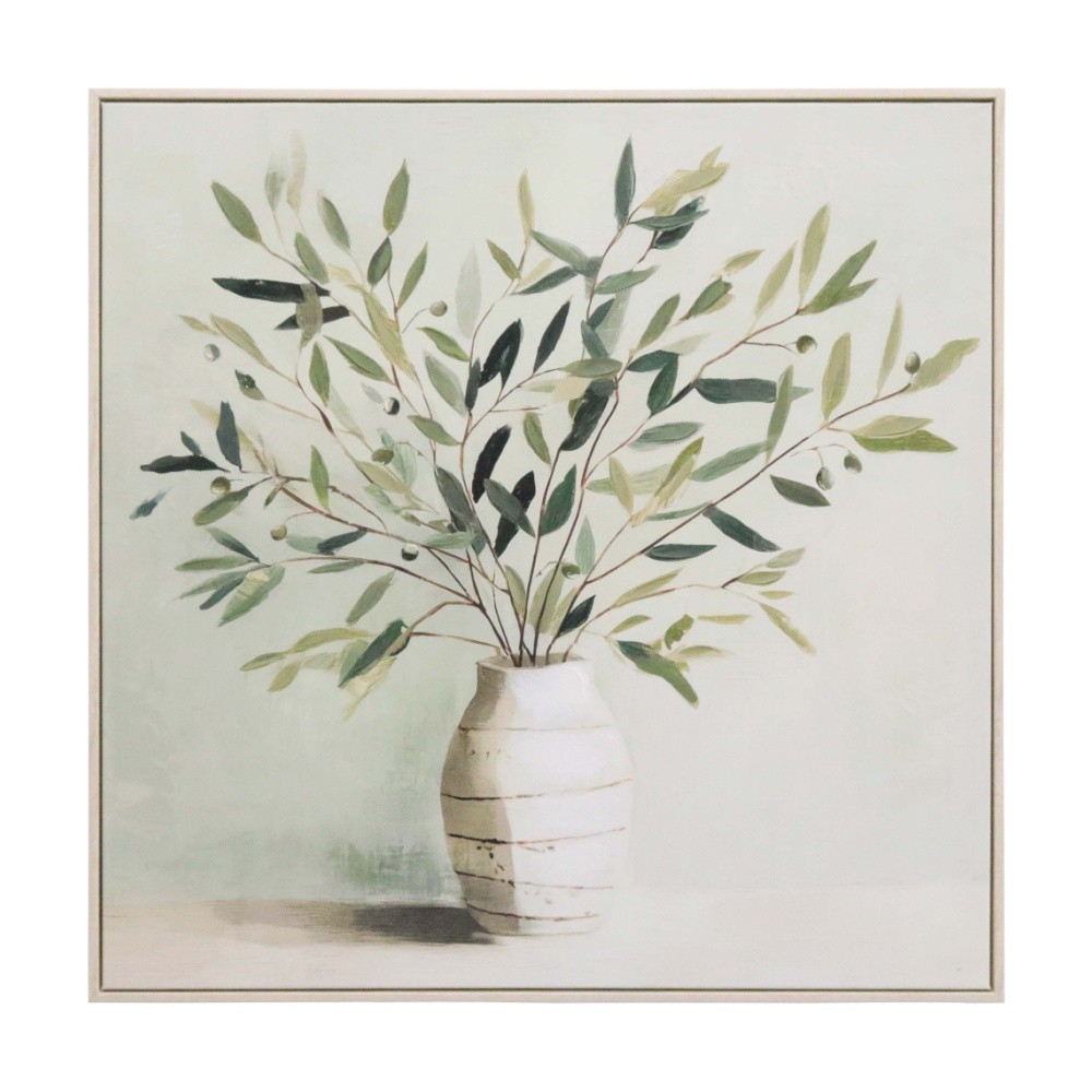LVD Hand-Finished Wood Framed Canvas Olive Branch Print Home Decor 80x80cm