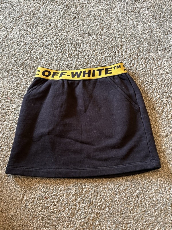 $240 OFF-WHITE Girl's Black Yellow Stretch Cotton A-Line Logo Mini Skirt Size 6
