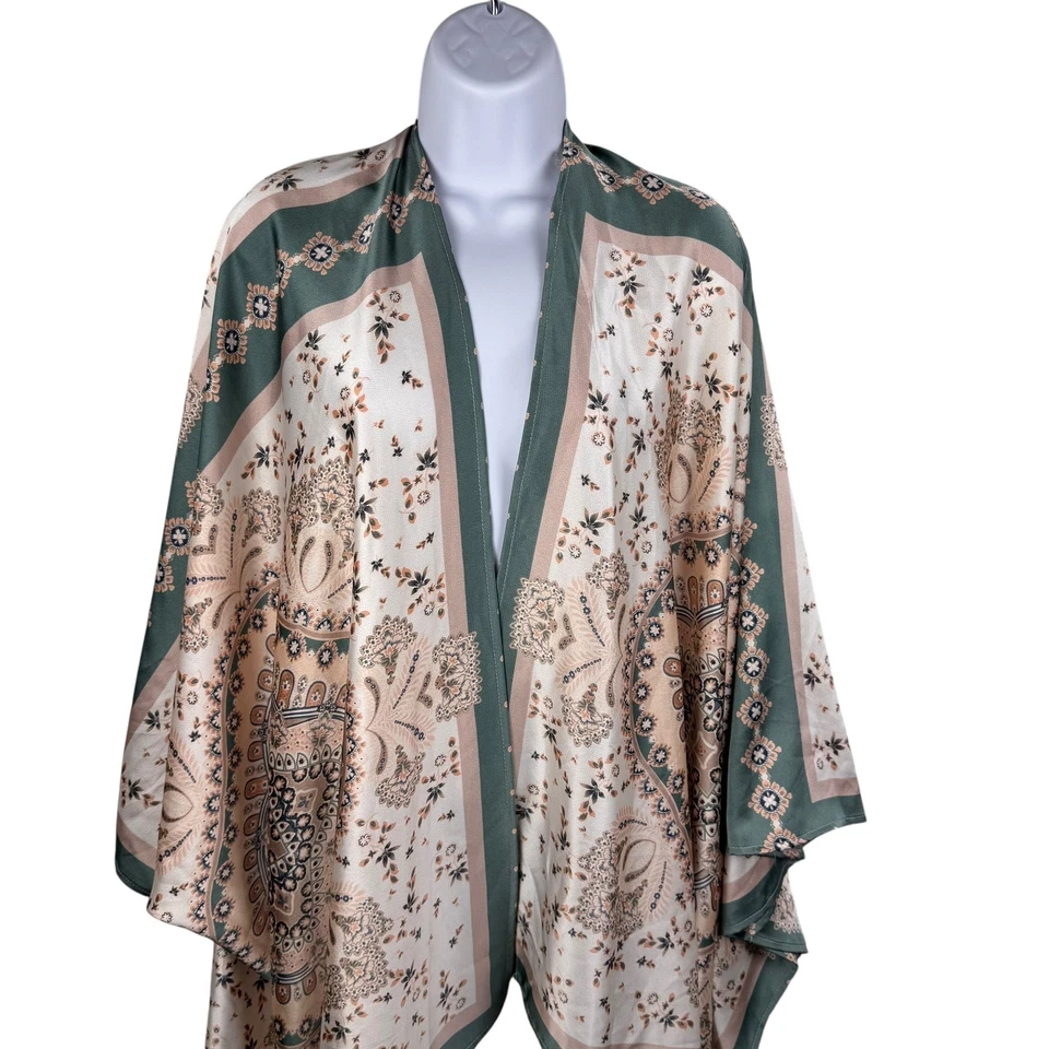 Entro Duster Kimono Cardigan Floral Paisley Print Open Front Bohemian Chic - Image 3 of 4