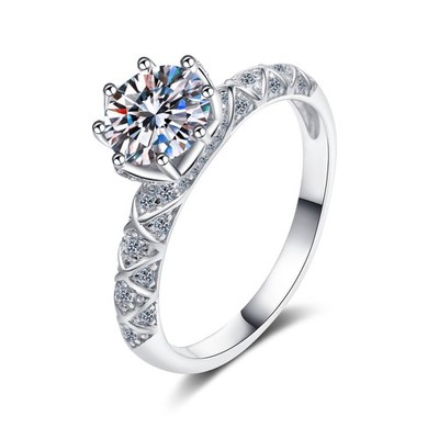1CT Moissanite 925 Sterling Silver Solitaire Wedding Promise Ring Pass Tester