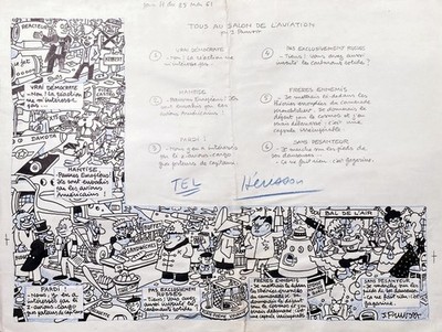 J. Pruvost Aviation Luftfahrt caricature dessin drawing Le Herisson 1961