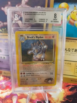 Pokemon Karte Card Brock's Rhydon Rizeros Gym Heroes Holo Beckett BGS 8