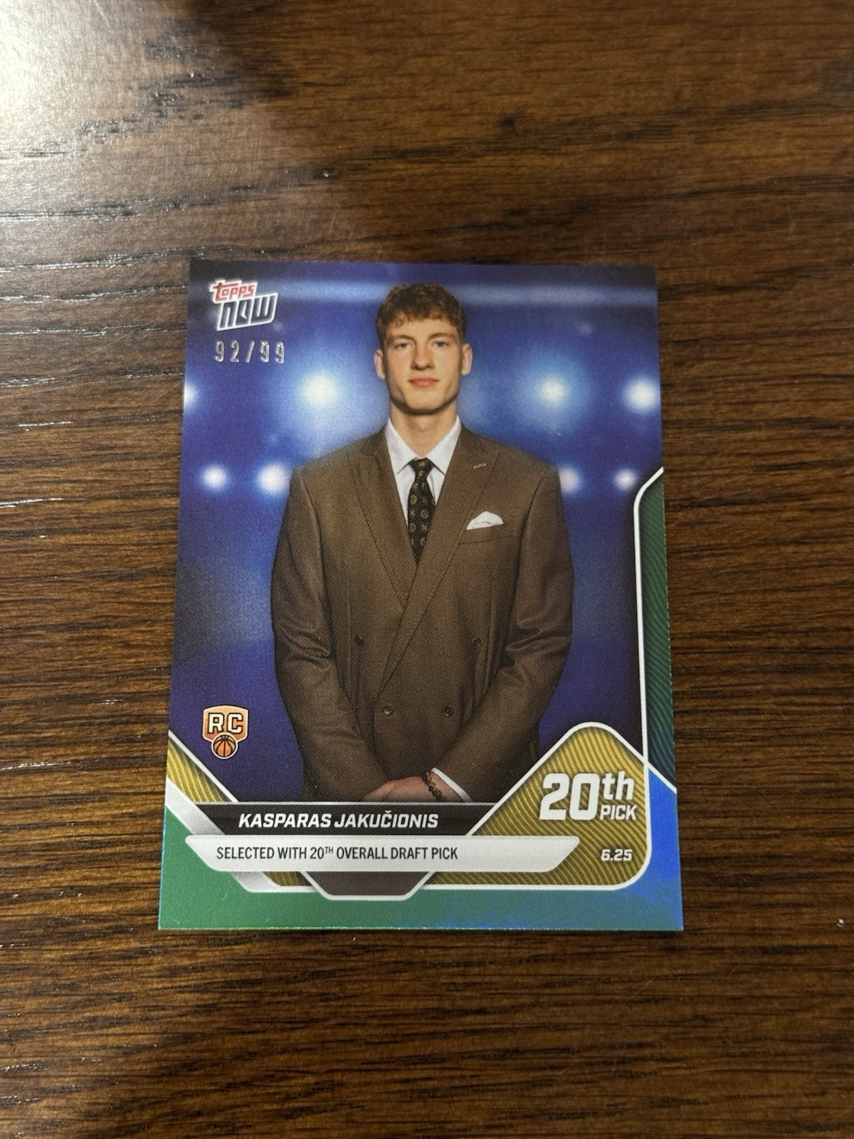 Kasparas Jakucionis RC Heat 2025 Topps NOW Basketball Card D20 Green Foil /99