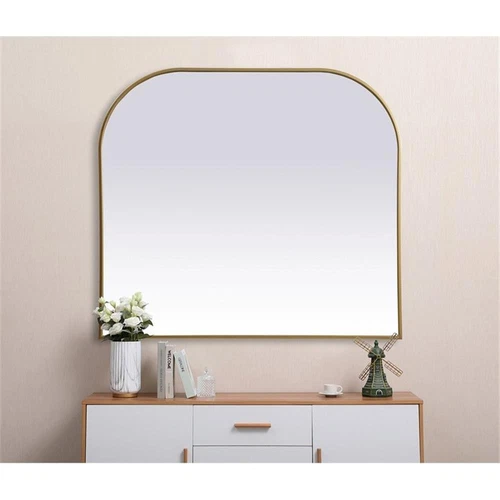 Elegant Decor Blaire 40x38" Arch Modern MDF Wood/Iron Mirror in Brass - Picture 7 of 9