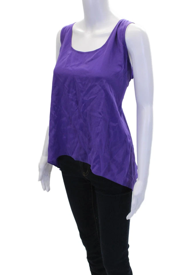 Top BCBGMAXAZRIA para mujer cuello redondo metal tiras seda púrpura talla grande Foto 2 de 4