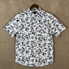 Banana Republic Shirt Mens Medium White Blue Floral Slim Fit Short Sleeve Button