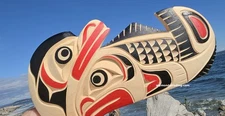 Northwest native North American carved SEAL/SALMON authentic Indigenous art
