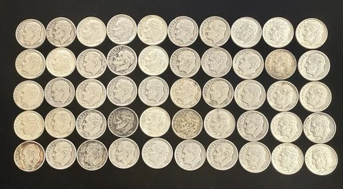 Mixed date Roosevelt Dimes 90% Silver 50 Coin Lot