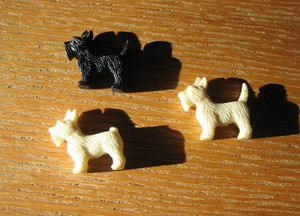 Lot of 3 Vintage 1940 Ivory White Black Celluloid Westie SCOTTIE DOG CHARM JAPAN