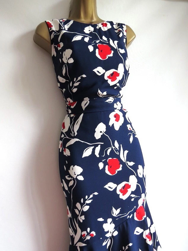 Phase Eight navy floral asymmetric flared dress size 14 - Image 4 of 4