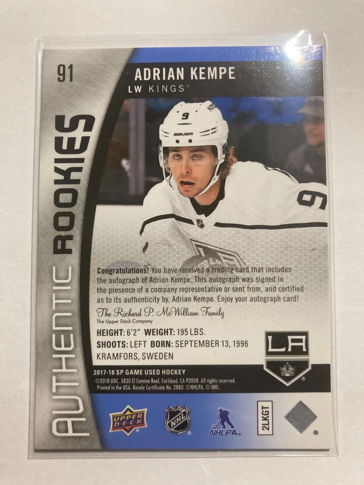 2017-18 SP Game Used Autograph Blue #91 Adrian Kempe RC - Image 2 of 2