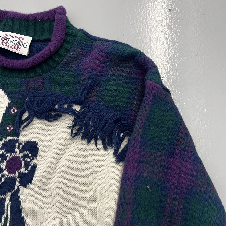 VTG 90s Heart Works Girls Sz Large Horse Sweater Plaid Equestrian Knitted Horse - Image 4 of 4