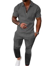 Mens Sweat Suits Set Tracksuit 2 Piece Outfits Short Sleeve Casual Sweatshirt...