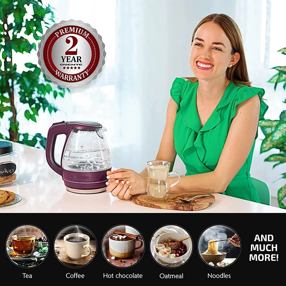 Hervidor eléctrico Ovente púrpura KG83P: 1,5 L, LED, protección contra hervir en seco Foto 4 de 4