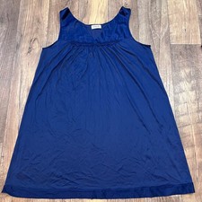 Vanity Fair Vintage Navy Blue Nylon Nightgown Sleeveless Embroidered Chemise L