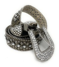 Rhinestone Western Cowgirl Bling Studded Design Leather Belt 1-1/2" 38mm wide