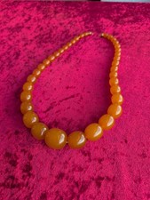 Bernsteinkette Colier Kette Butterscotch Amber Oliven Form Cognac mit 585 14k 