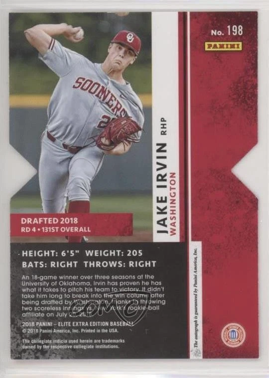 2018 Panini Elite Extra Edition Status Red Die-Cut /75 Jake Irvin #198 Auto - Image 2 of 2