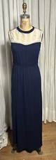 Monteau womens Long Blue Jersey /White lace Sleeveless Dress Sz L pre-owned