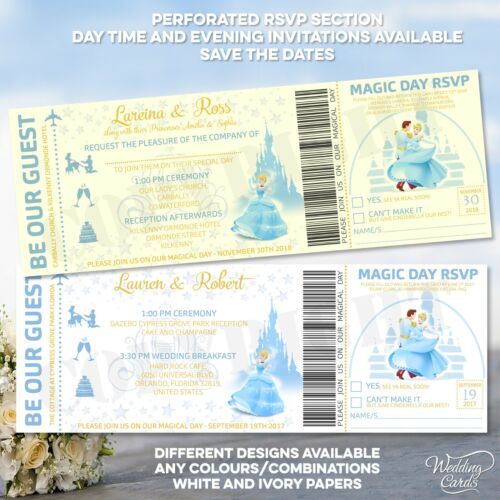 Cinderella Invitations Save The Date Disney Wedding Birthday Ticket Party Invite Ebay