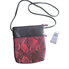 New ili Red Black Python Crossbody Purse Leather 4463 Snakeskin Pattern Pocket