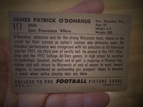 1952 BOWMAN #117 PAT O'DONAGUE FOOTBALL CARD U OF WISCONSIN UNGRADED EXCELLENT - Picture 8 of 12