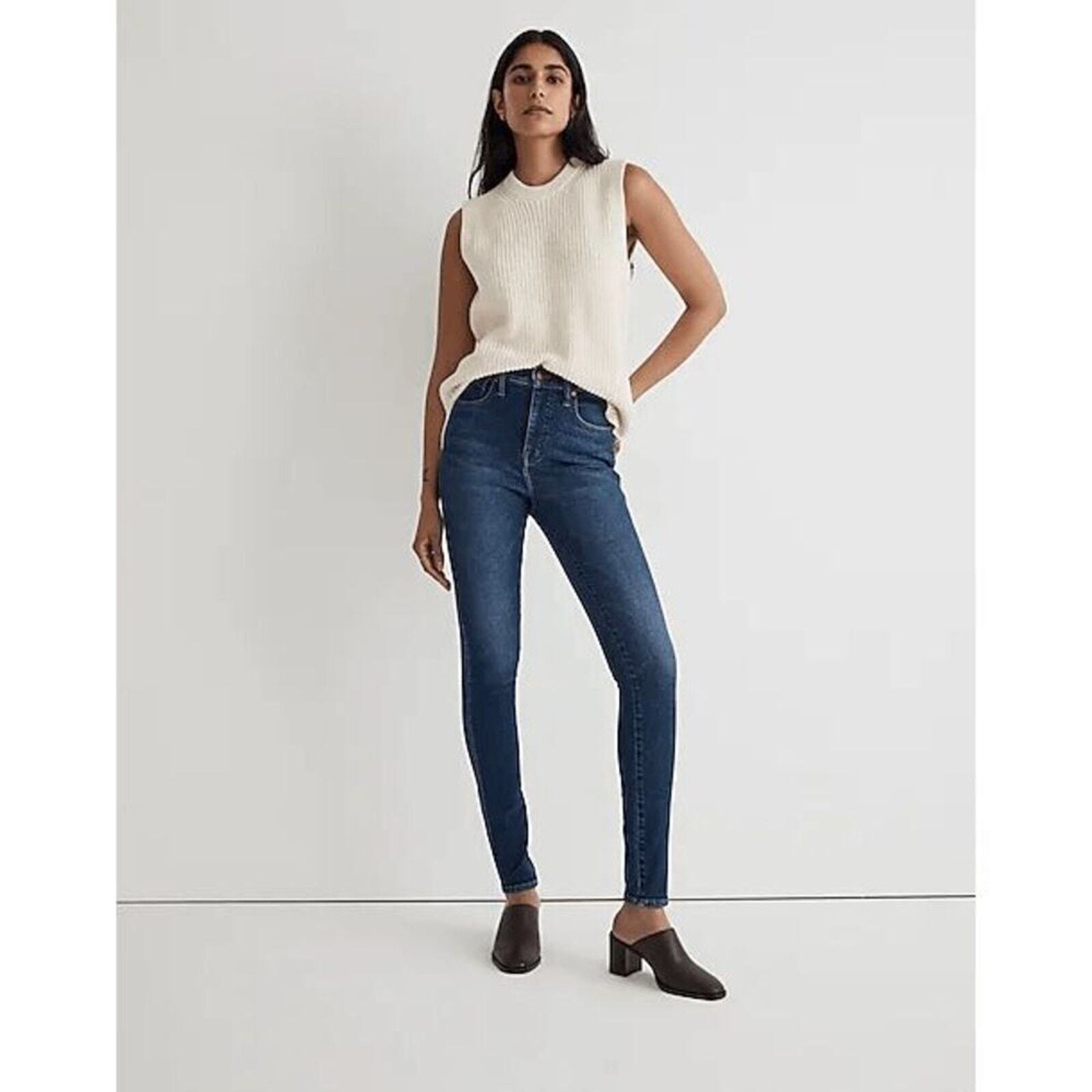 Madewell Womens High-Rise Skinny Jeans Size 24T 10 Inch Dark Wash Blue Denim-image