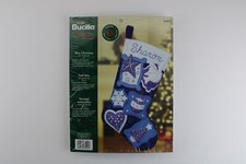 New 85094 Plaid Bucilla Kwik Kraft Blue Christmas 15" Felt Stocking Kit 2004
