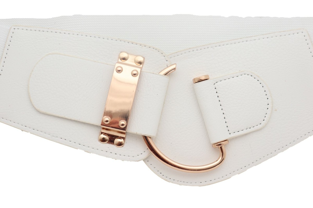Gold Buckle White  Elastic Waist Belt - Women\'s Accessory SKU17512-Candace-Belt-White-  main image 3