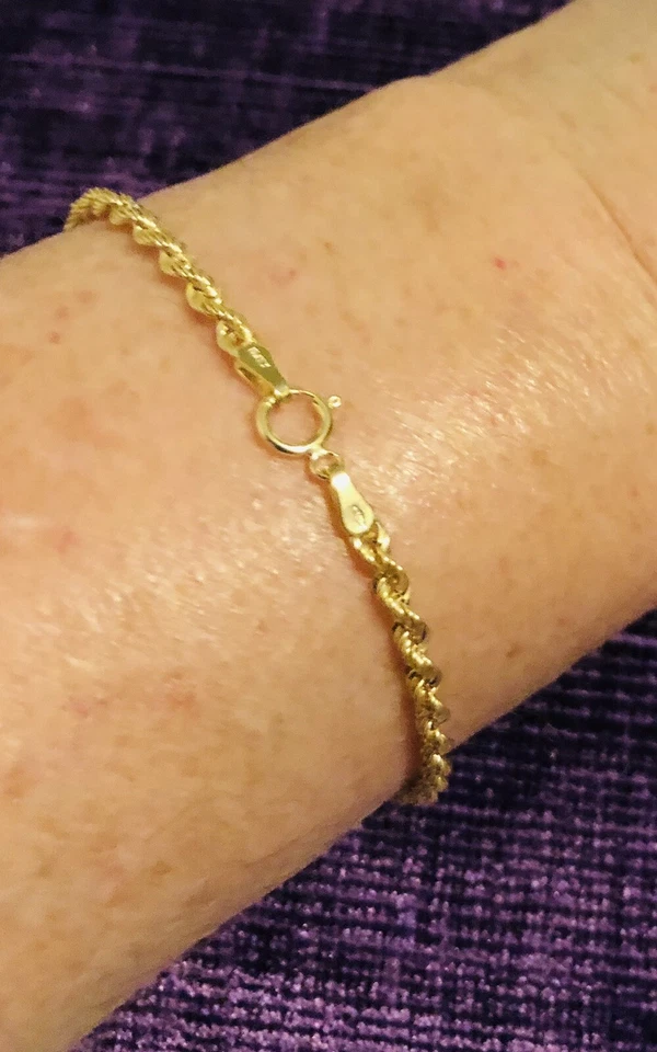 Brazalete de oro amarillo de 9 quilates 19 cm cuerda eslabón 375 sello 1,5 gramos nuevo en caja Foto 3 de 4