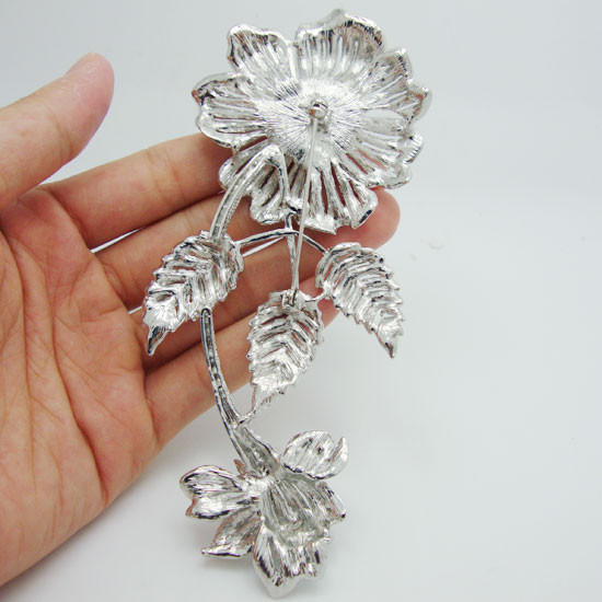 Broche Vintage Bouquet De 3 Fleurs En Strass - Alliage Argenté - Occasion