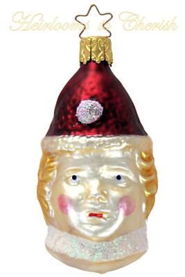 Inge Glas OWC 2418 Clown Head with Burgundy Hat German Glass NEW w/FREE Gift Box