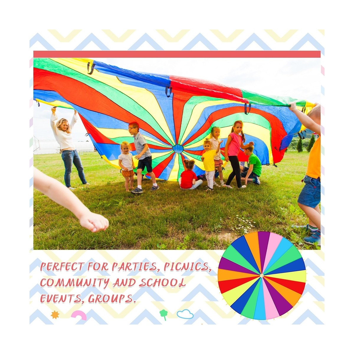 Parachute Jeu Enfant 3m - Parachute Arc-en-Ciel Avec 16 Poignées Pour Jeux Extérieur