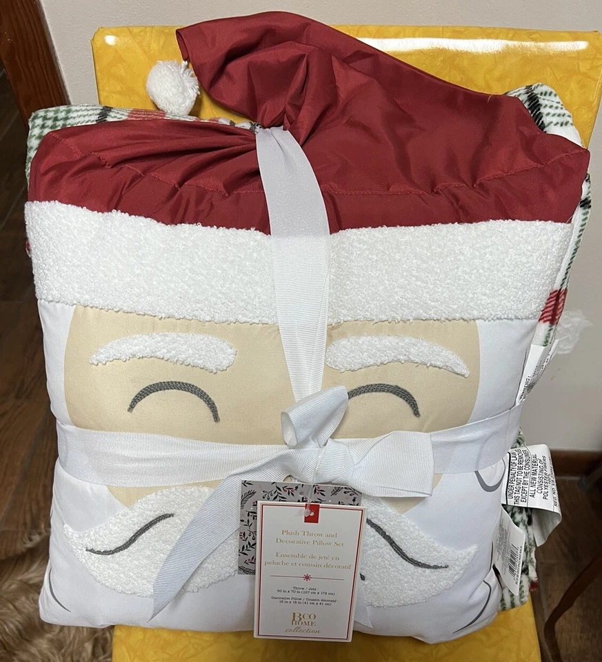 NUEVO CON ETIQUETAS 2 piezas Juego de almohadas decorativas de Papá Noel 16x16” y rojo verde blanco tiro a cuadros 50”x70” Foto 2 de 4
