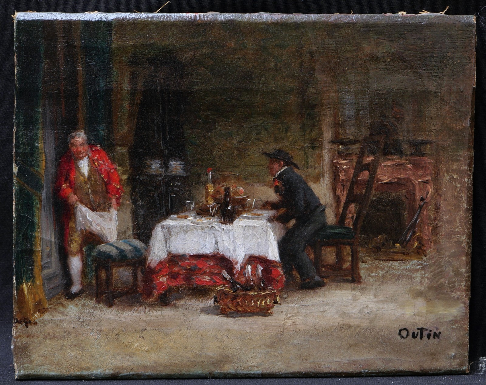 Brittany Bretons Louis XV 18th Century Oil Pierre OUTIN Lunch Scene Painting