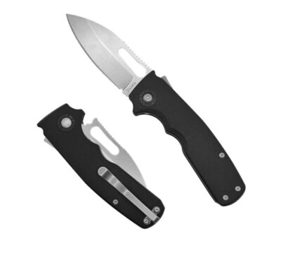 Demko Knives Shark Cub Slicer Shark Knife Stonewash AUS10A Blade Black GRN