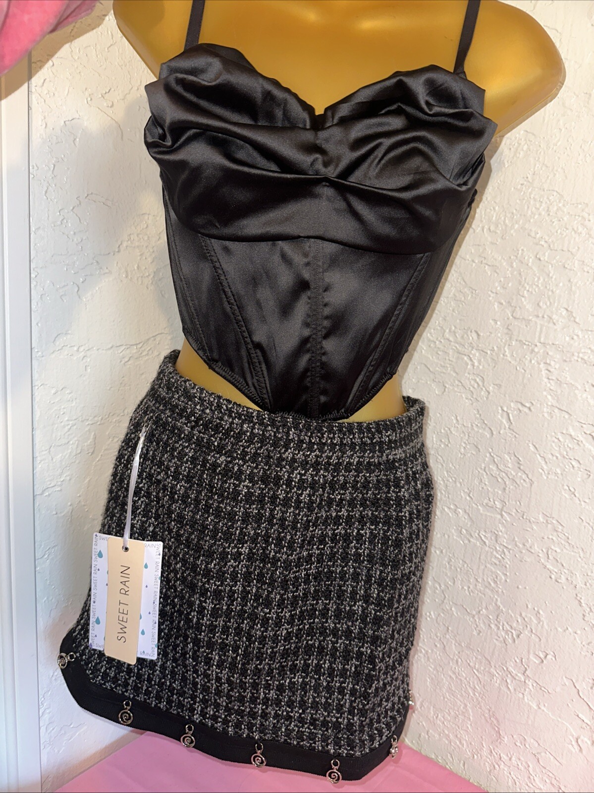 Winter Women's Salt Pepper Tweed Mini Skirt Size Small New W/ Tag Black & White