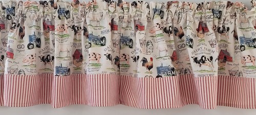 Farmhouse Valance Curtain with Red Ticking Stripe Trimming ( 41" W x 15.5" L) - 第 7/9 張圖片