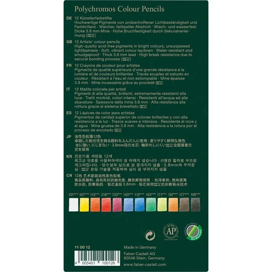 Faber-Castell Polychromos Stifte Professionell Farben 12pc Dose Set - Bild 3 von 4