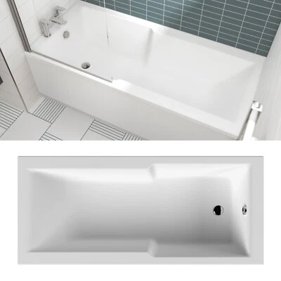 Nuie Straight Square Shower Bath Single Ended 1700x750mm Bathroom White Acrylic