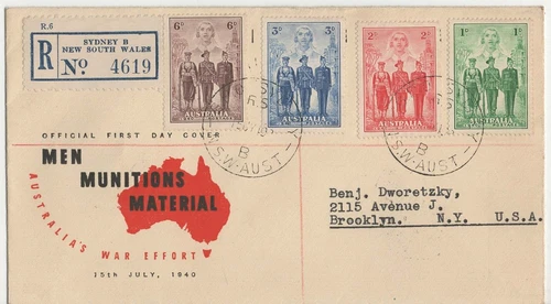 Stamps Australia, registered FDC Men Munitions Material 1940