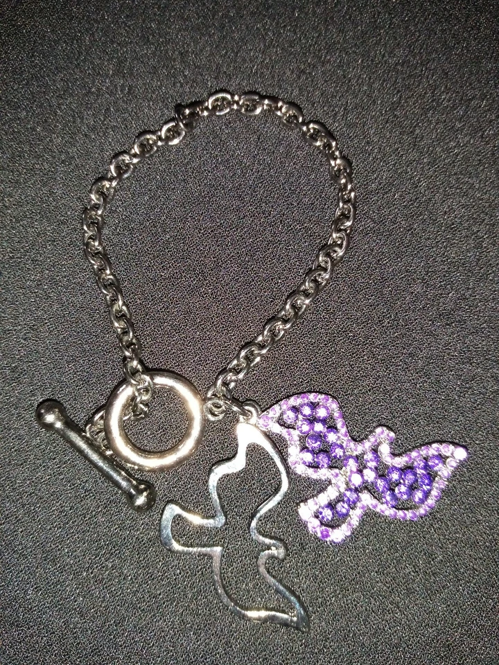 NUEVO LOOK Negro/Carbón Y Púrpura DIAMANTE Golondrina Pulsera Barra en T Foto 3 de 3