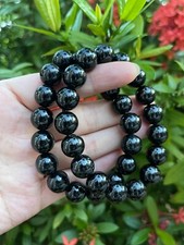 Grade A Black Tourmaline Crystal Bead Bracelet 12mm, Genuine Gemstone Bracelet