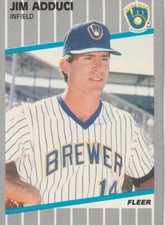 FREE SHIPPING-MINT-1989 Fleer Jim Adduci #176 BREWERS PLUS BONUS CARDS