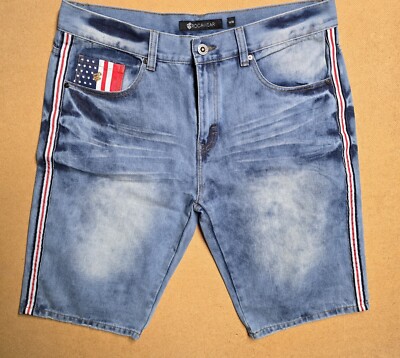 Rocawear Mens Size 38W Denim Jeans Shorts American Flag Themed 12'' Inseam